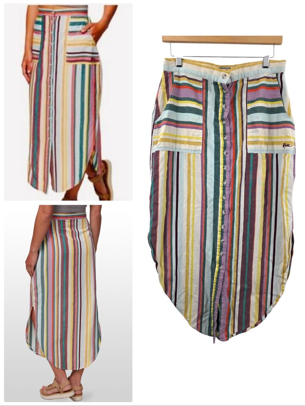 Kavu Vonn Striped Skirt Casual Midi Cotton Multi Colored Outdoor Hiking